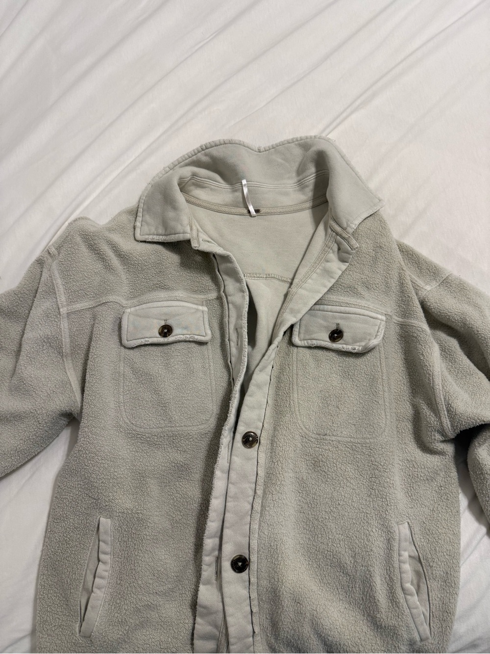 Women’s Light Gray/Sage Green/ Neutral Fleece Jacket - Casual Button-Up